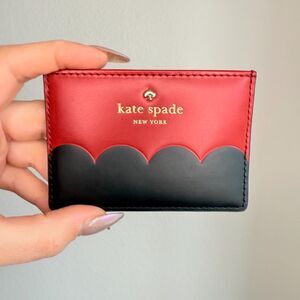 Kate Spade NWT Kane Road Card Holder in 'Red Carpet' Black & Red Leather